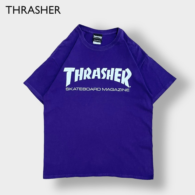 【THRASHER】ロゴ プリント Tシャツ スラッシャー スケボー ボード M パープル 半袖 夏物 US古着