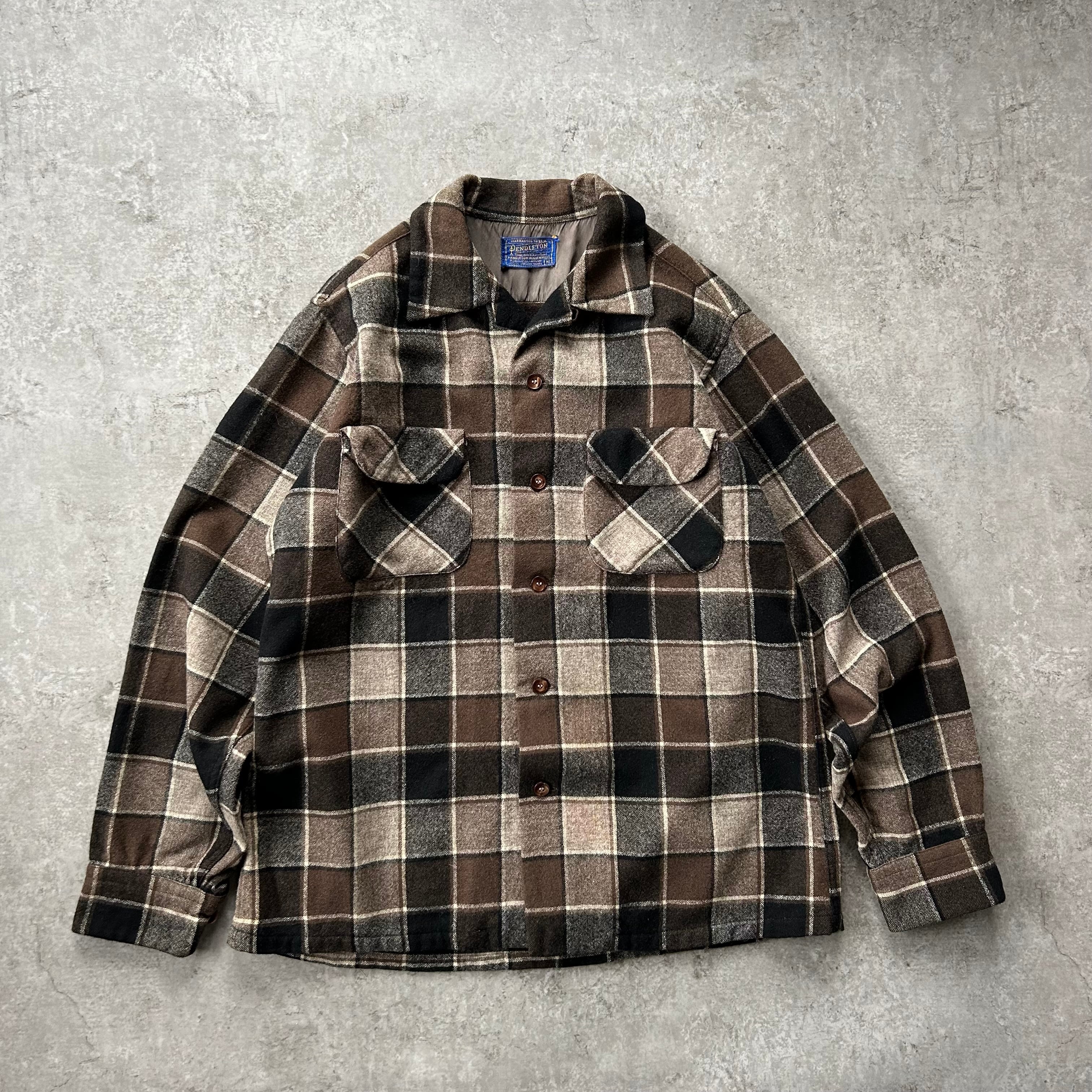 50s Pendleton ペンドルトン ウールシャツ M ボックスシャツ 黒白 50s