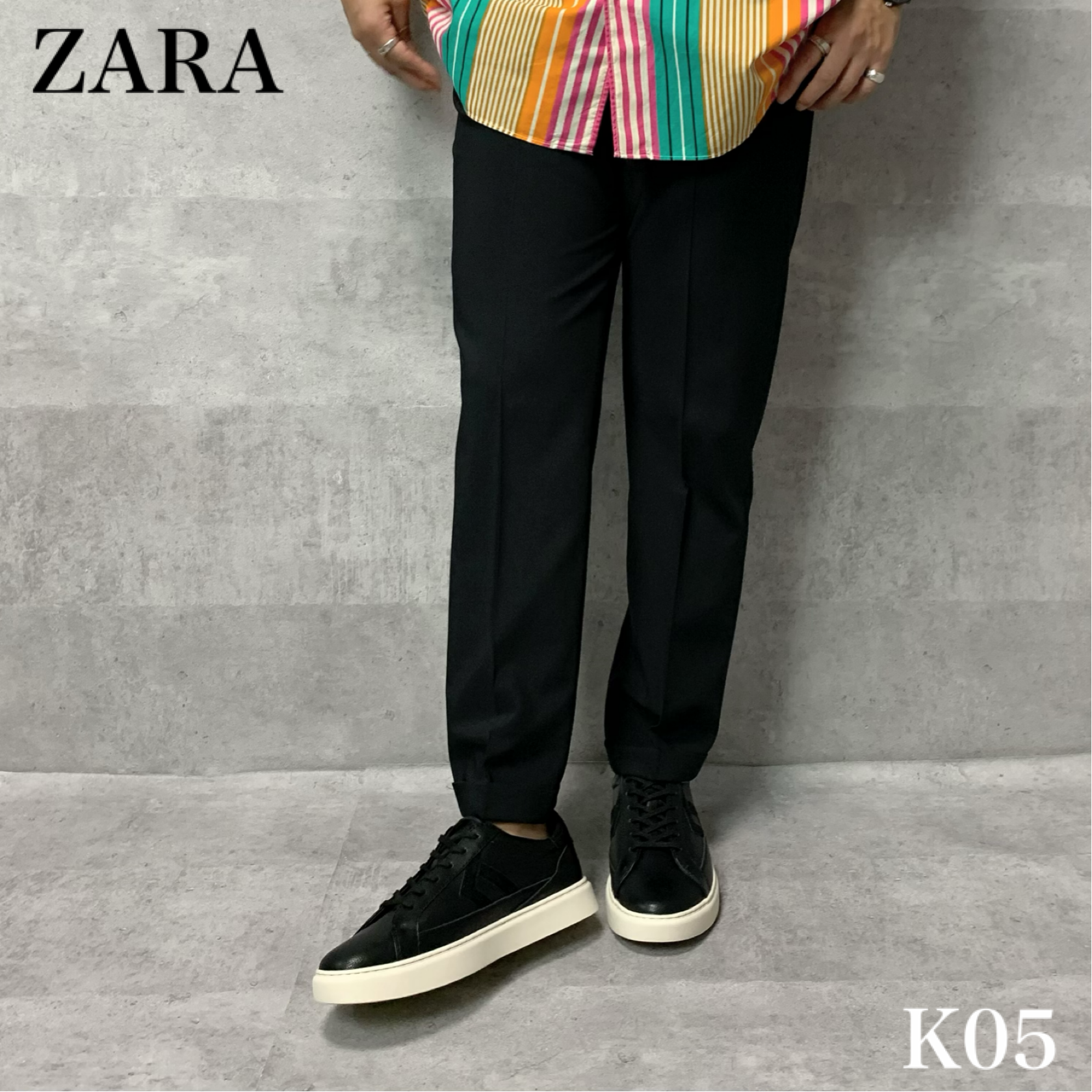 ザラ ZARA ストレッチ センタープレス テーパード スラックス 黒 S