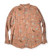 PAPAS パパス ISLAND 総柄 麻100% 長袖 リネン シャツ サイズ 50/L /ピンク系