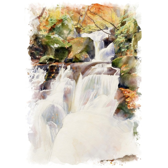 絵画(風景画) 日本の秋 青森県 銚子大滝 インテリアアート額付き 水彩画・油絵風 WAT0808
