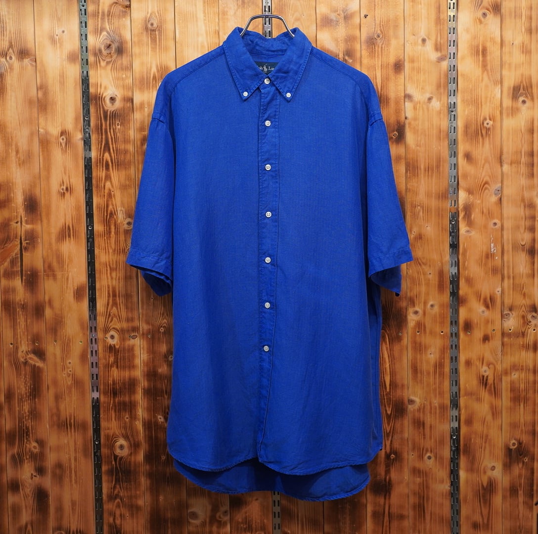 90s ralphlauren blake ポニー無し シルクリネン ヘリンボーン シャツ L/ラルフローレン