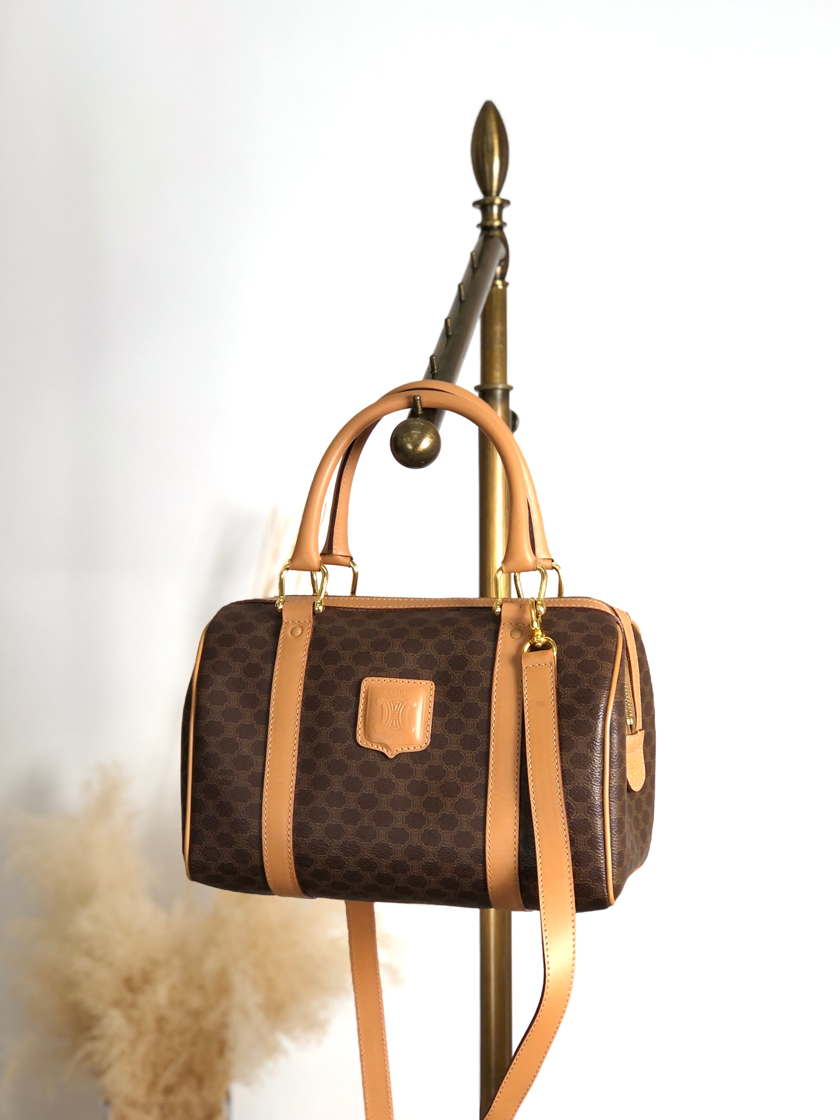 CELINE セリーヌ マカダム ショルダーバッグ ブラウン ブラゾン型押し PVC ミニボストン 2WAY vintage ヴィンテージ オールド yx8uet