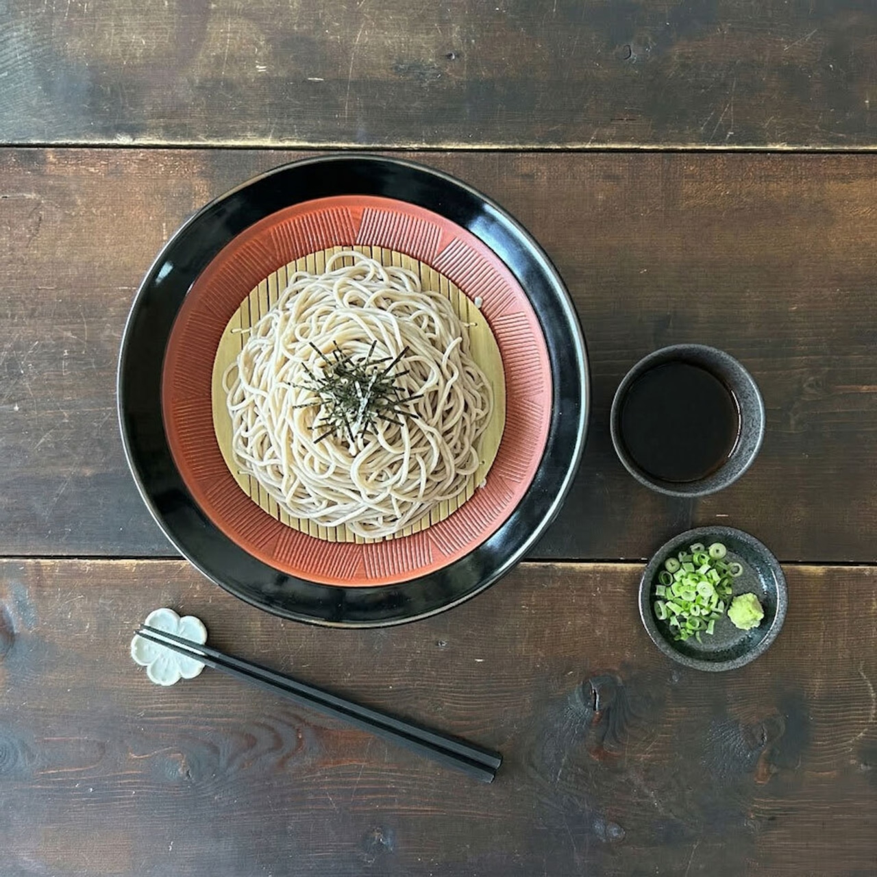 そば食器 黒釉朱巻 櫛目 1人前 そば食器セット 一人前 ざるそばセット ざるそば 器