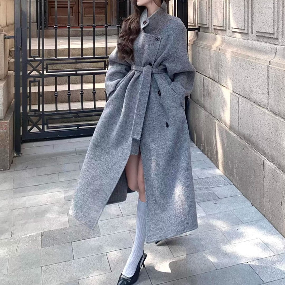 Belted Oversized Long Coat V289