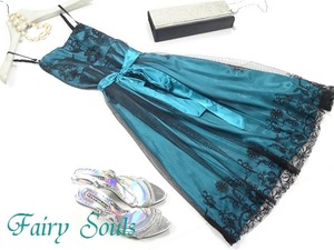 ★送料無料★7号（S)☆光沢グリ－ンメッシュパ－ティ－ドレス(OPN5118)