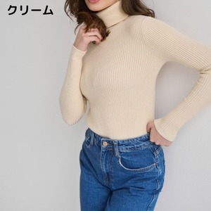 <17カラー>トップス ニット セーター タートルネック リブ カジュアル シンプル スリムフィット
