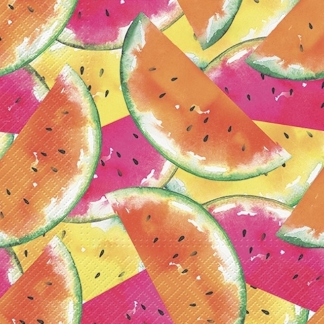 【PAW】バラ売り2枚 ランチサイズ ペーパーナプキン Juicy Watermelons オレンジxピンク