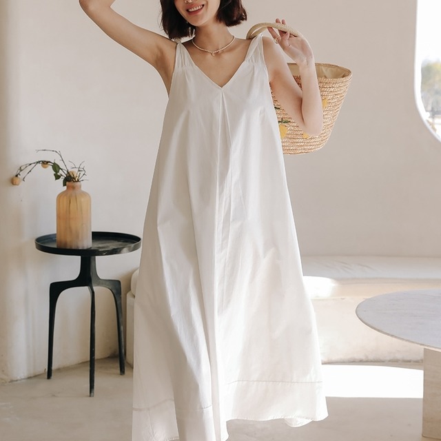 【3size】simple v-neck camisole one-piece style roomwear p915