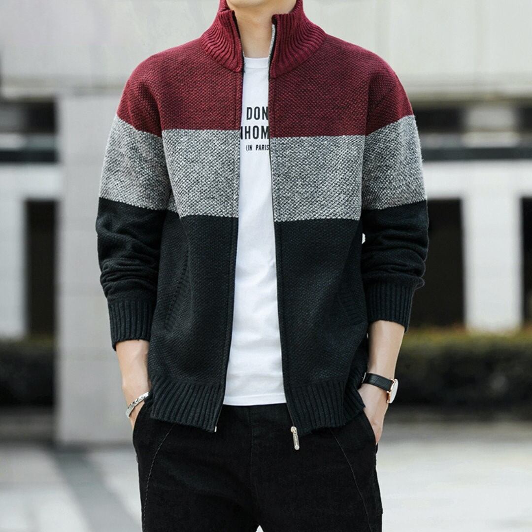 ミックスボーダー ジップアップカーディガン 4カラー A1801