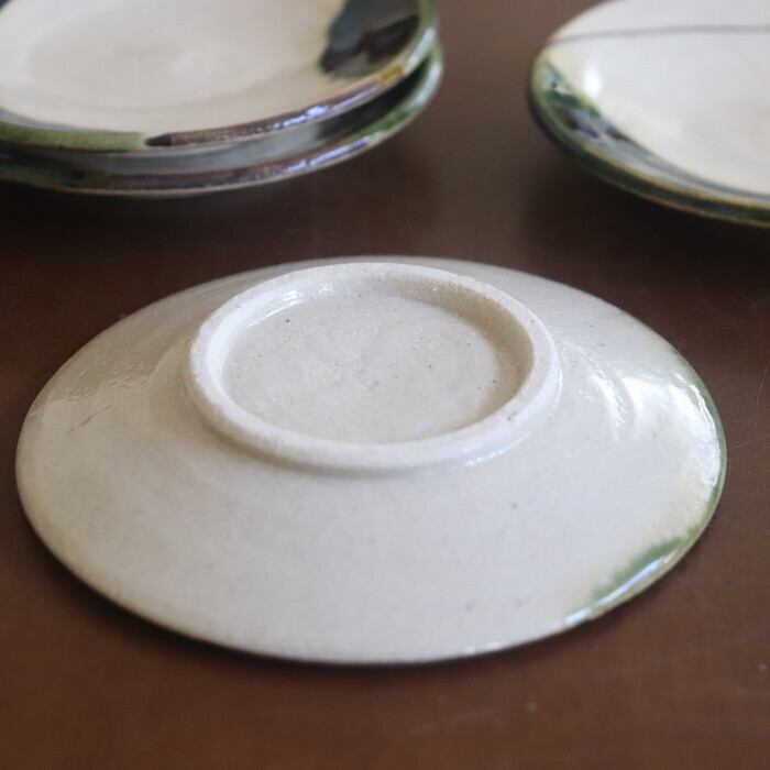 瀬戸赤津焼 拝戸窯稲山 小皿 両織部 SetoAkazu-yaki Plate 11cm #474