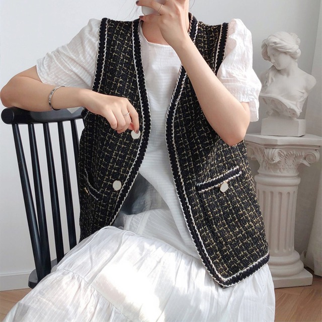 ブレードパイピングツイードジレ【r000538】