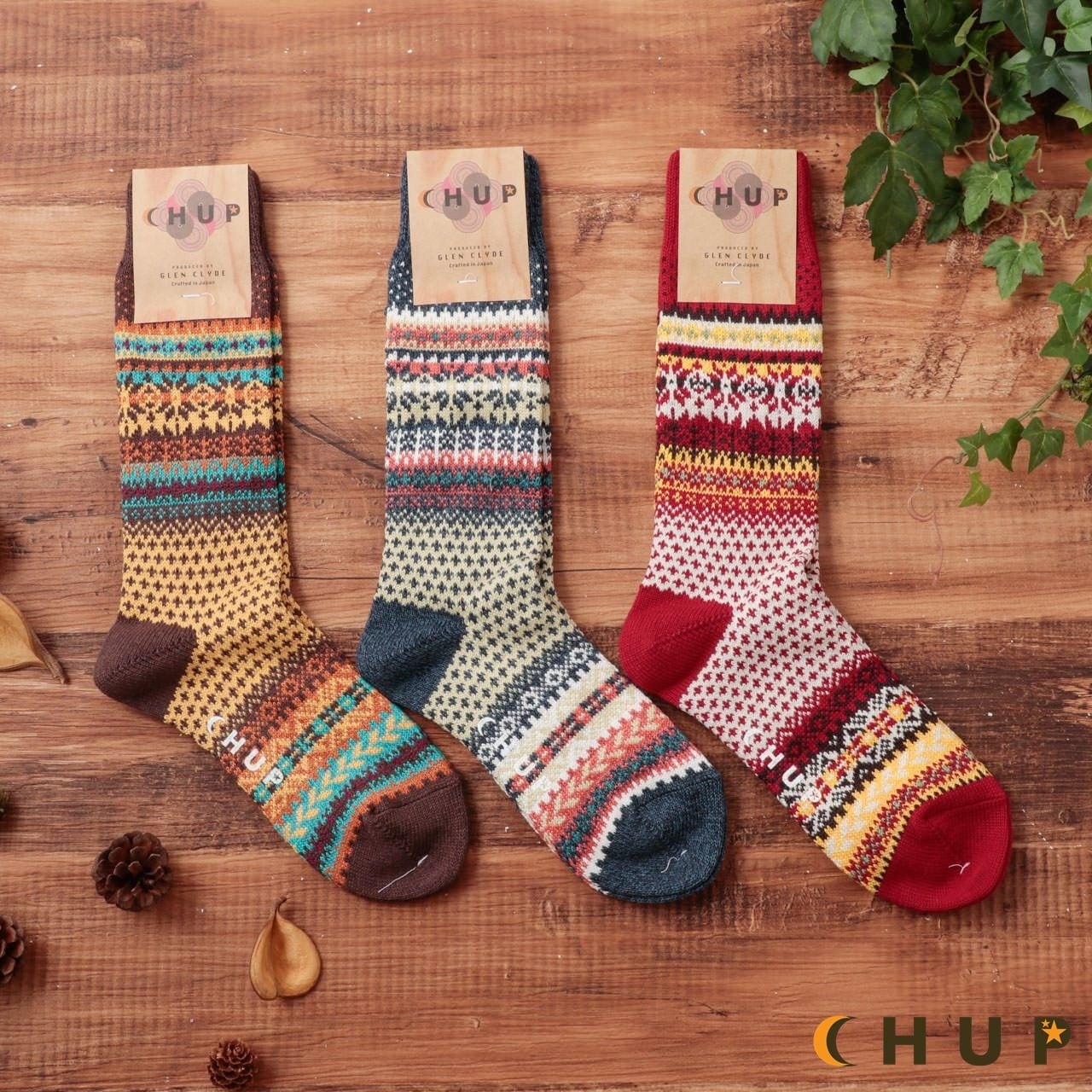チュプ CHUP 靴下 ソックス レディース コットン 中厚 柄物 民族 GLEN CLYDE グレンクライド NESNA ネスナ おしゃれ ノルディック 北欧 ノルウェー かわいい ギフト プレゼント レッド ブラウン チャコール Ll092