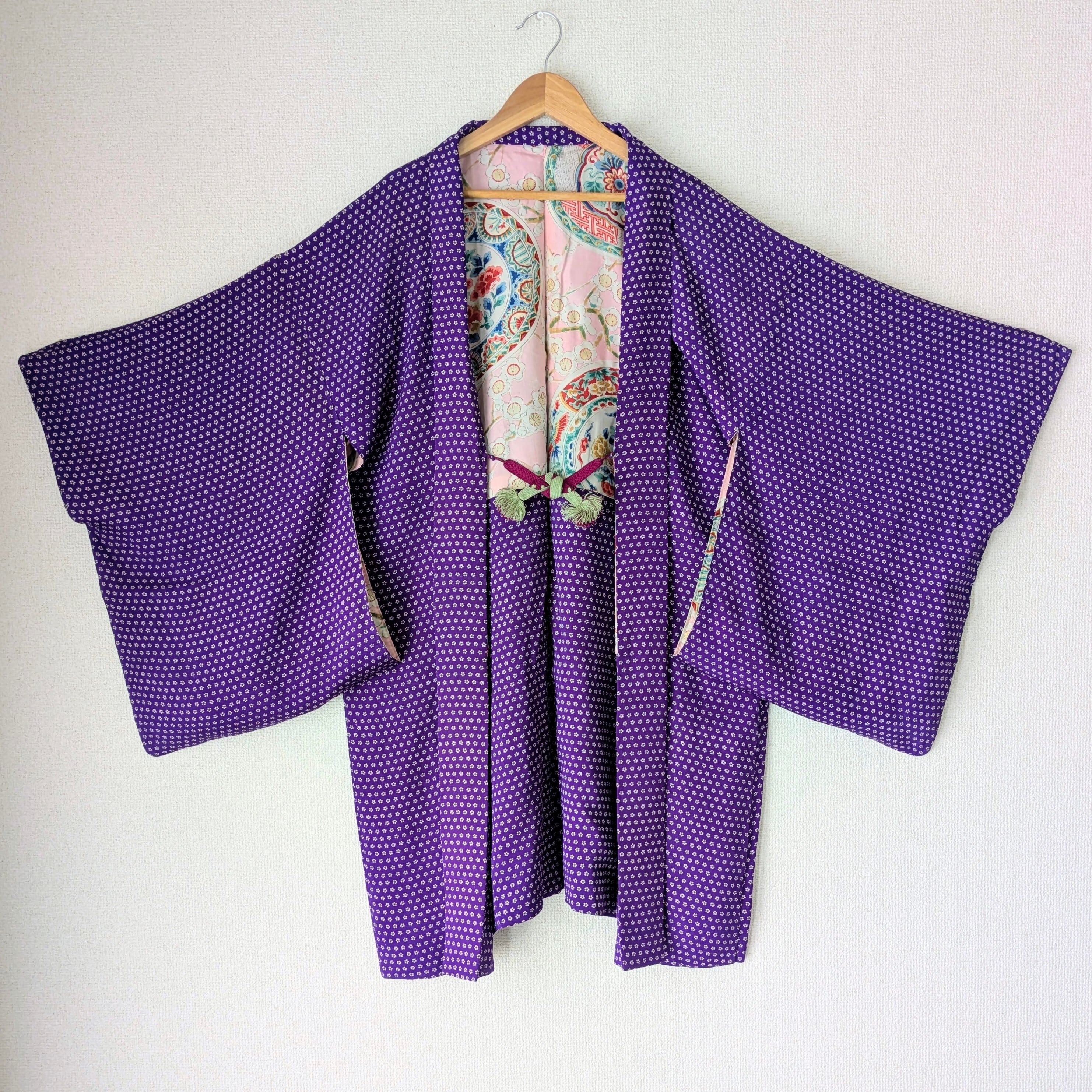 Vintage】HAORI 羽織 正絹 黒 百人一首柄 大正浪漫 古布 時代布 和洋
