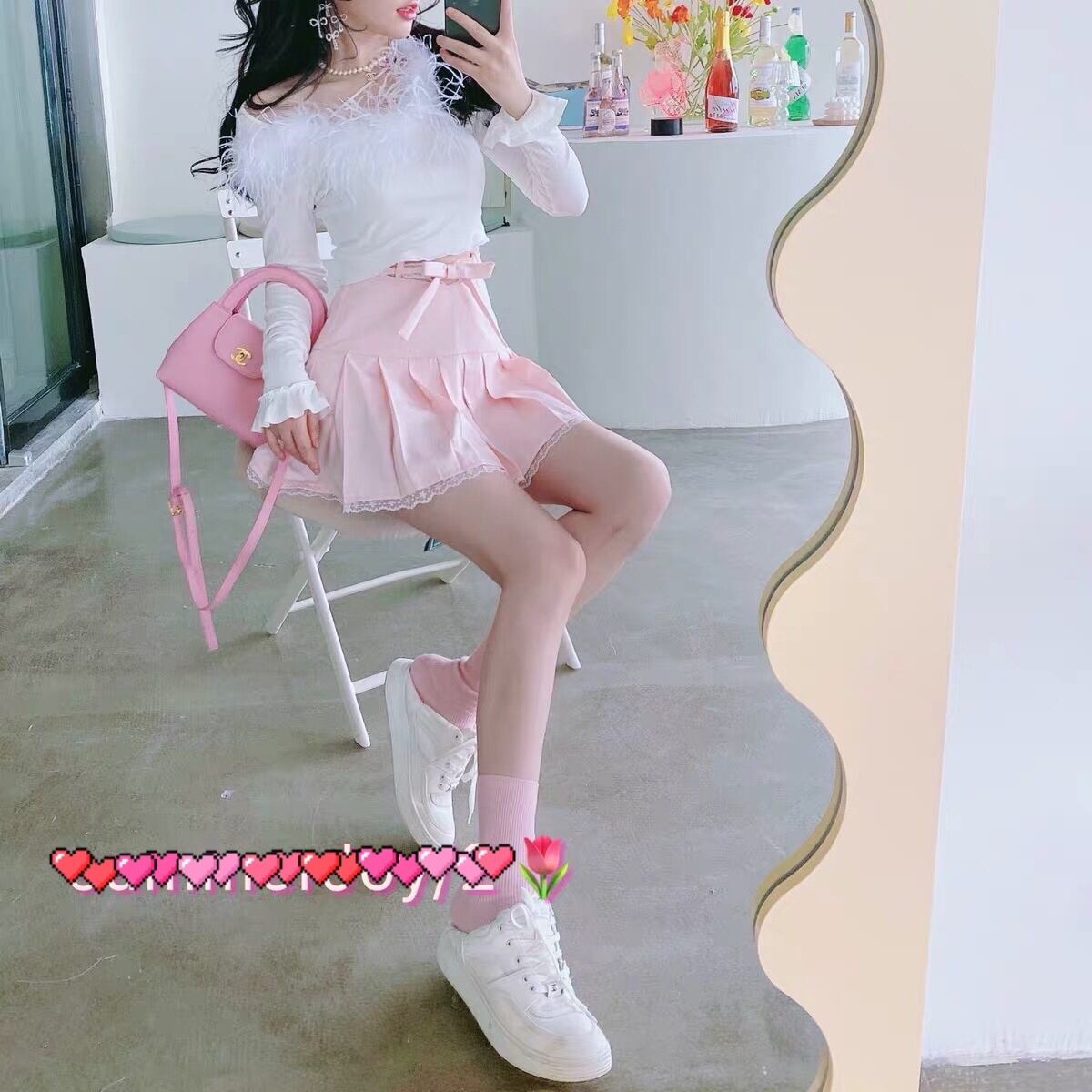 2カラー】白 ピンク スカート リボン ガーリー | LOVEYsmileSHOP