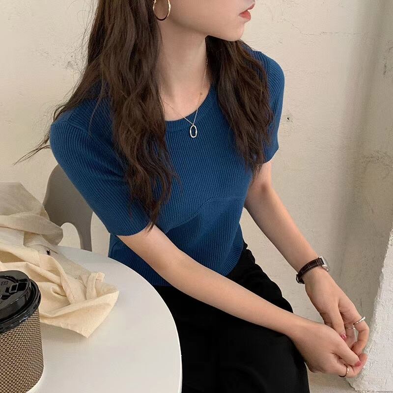 切り替えデザイン　5部袖ニット  AJ−111-567