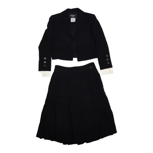 シャネル ココボタン セットアップ スーツ ジャケット スカート ブラック シルク レディース CHANEL 【中古】