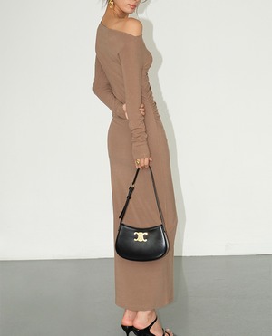 アシンメトリーワンショルダーニットワンピース 2color A0648