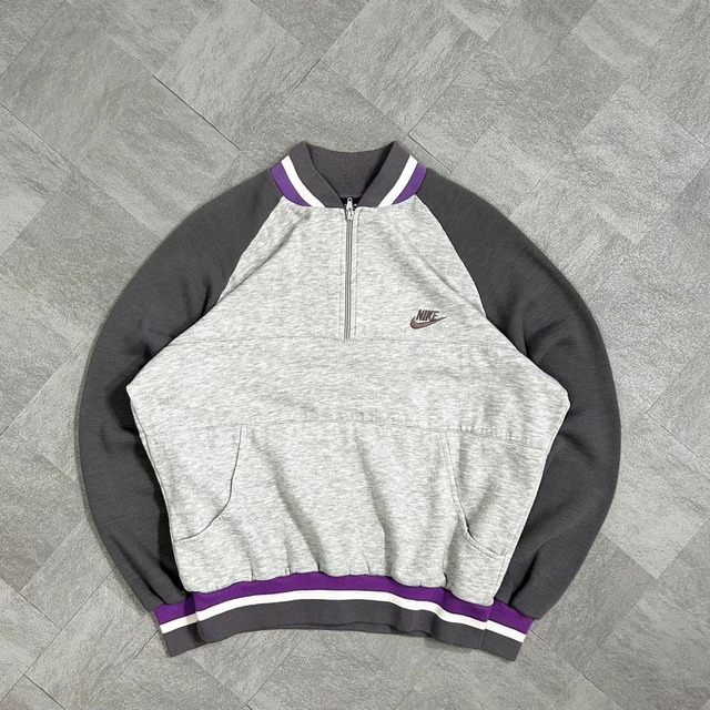 【神配色】ナイキ ハーフジップスウェット 80s 紺タグ ロゴ刺繍 一点物 希少