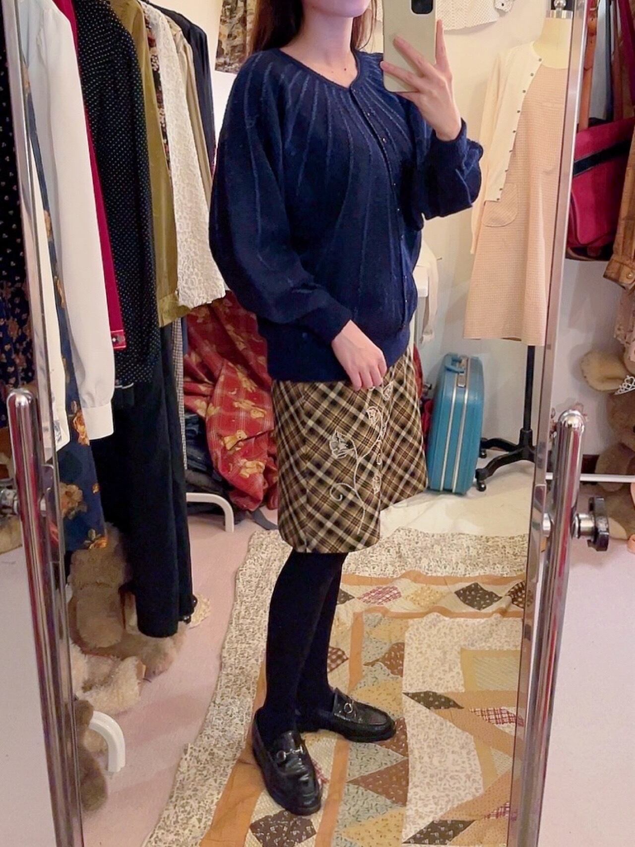 flower embroidery check mini skirt