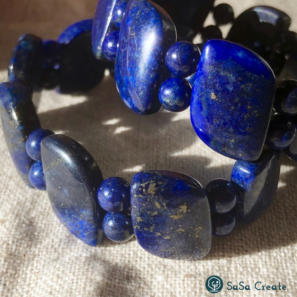 紺碧の夜空☆ラピスラズリ ウェーブマーキス バングルブレスレット