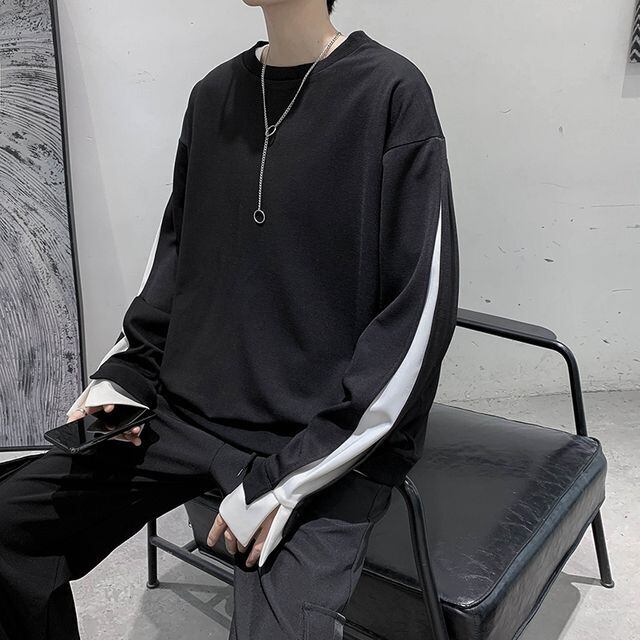 予約販売】ロンT レイヤード 重ね着風 長袖 メンズ 袖 スリット