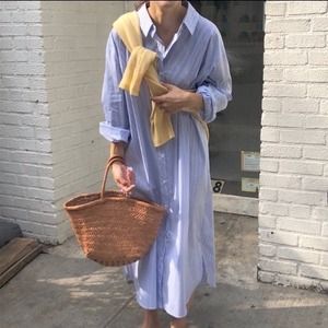 ワンピース レディース ストライプ シャツワンピース 女性 春夏 長袖 普段使い リラックス デート かわいい 爽やか 着痩せ フェミニン 10代 20代 30代 送料無料