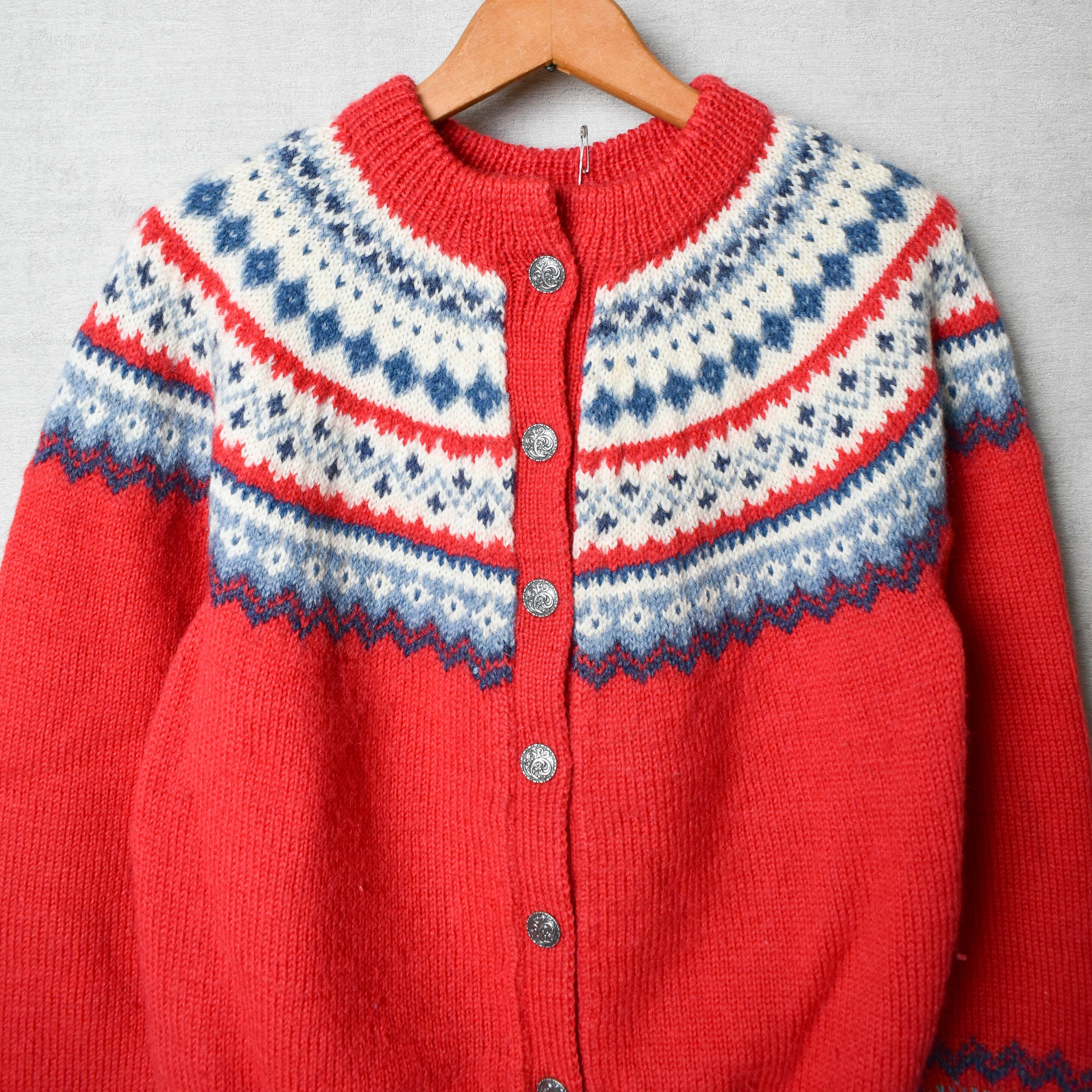 [USED] made in NORWAY Nordic knit cardigan red