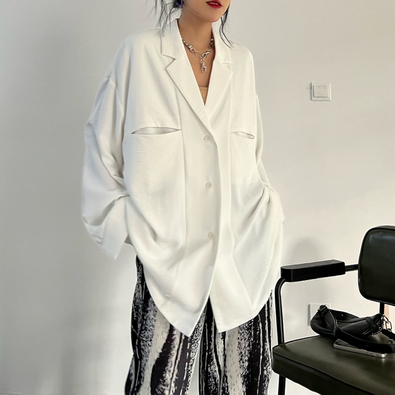 Button Front Oversized Jacket 01082