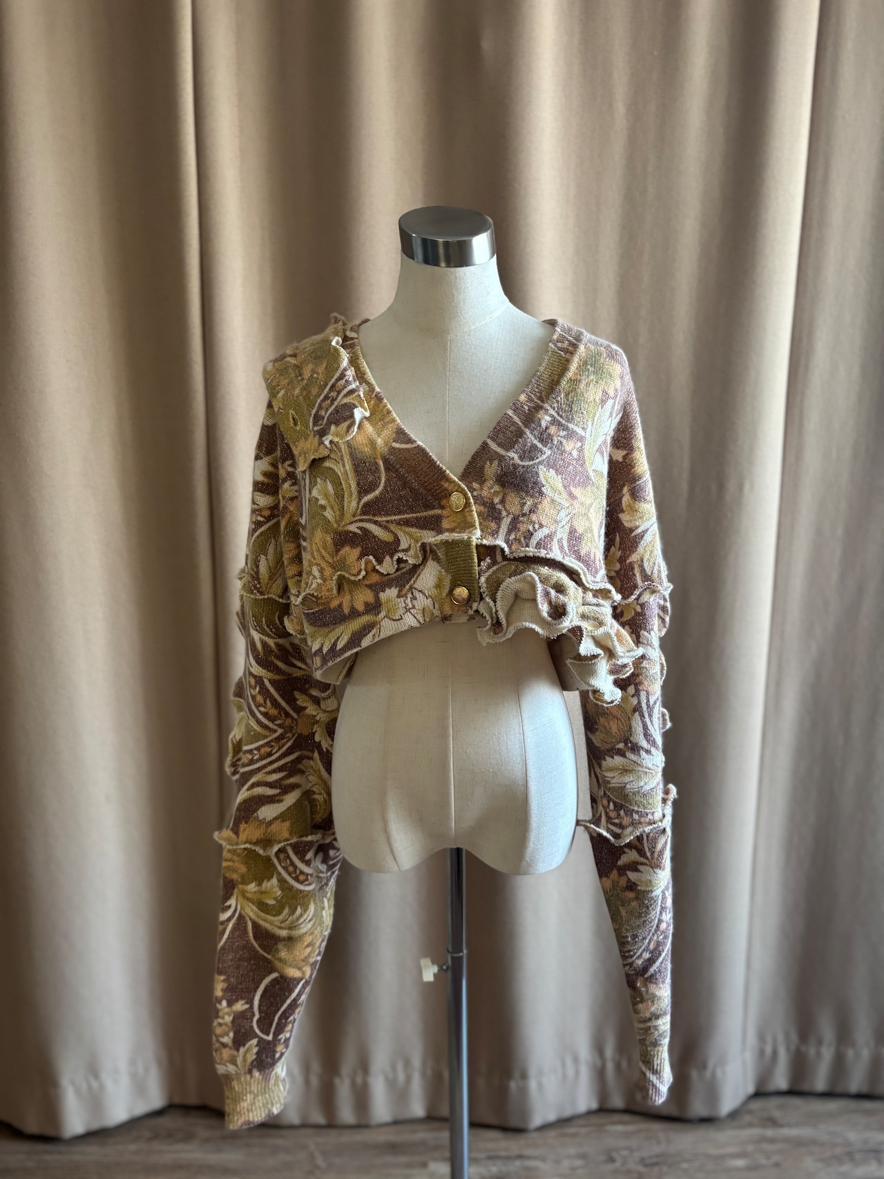 floral pattern frill remake knit cardigan-5152-2