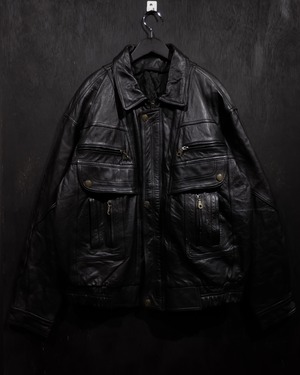 【WEAPON VINTAGE】Multiple Pocket Gimmick Black Coloring Loose Leather Jacket
