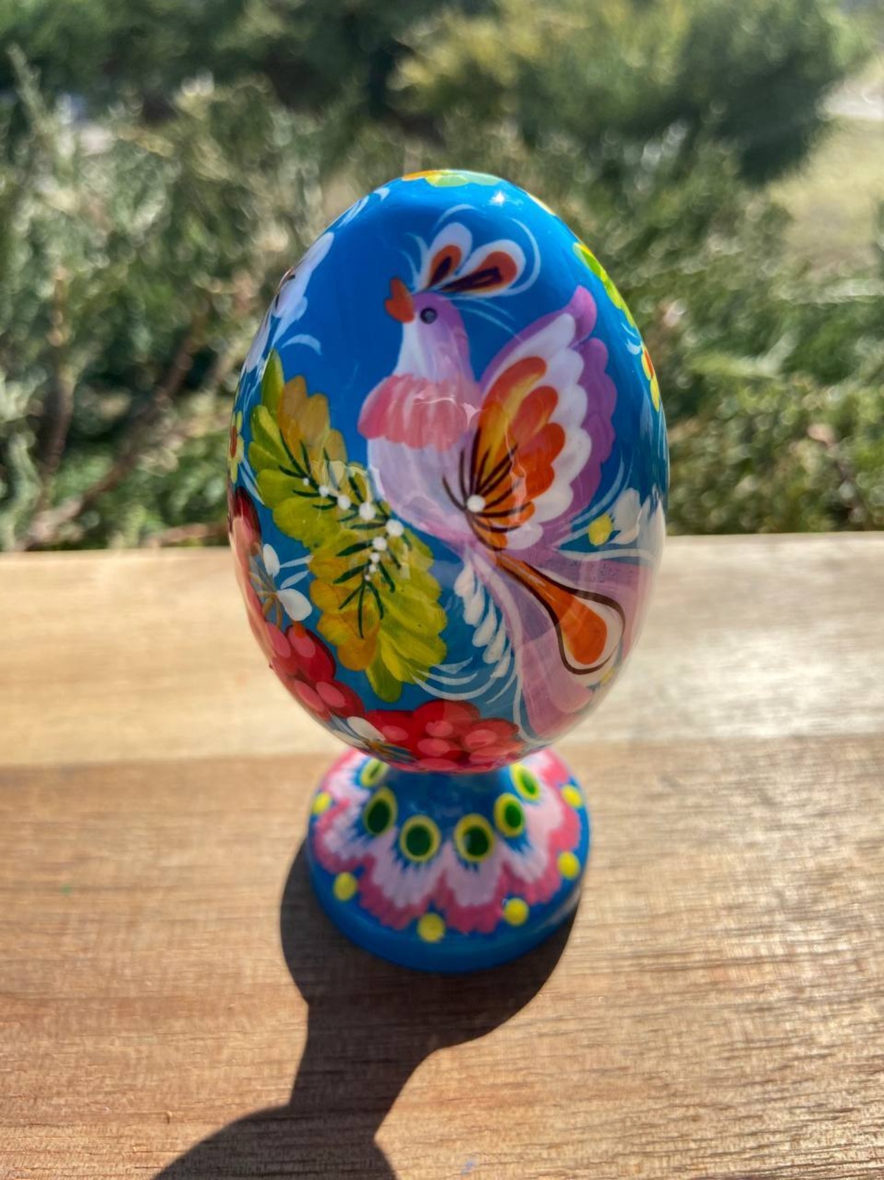 ペトリキウカ塗り　木製プィサンカ・スタンド一体型（イースター・エッグ）9cm（ホメンコ作） - 2