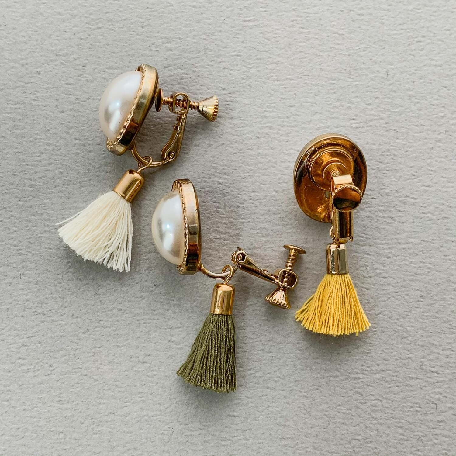 再37　フリンジ　ベージュ　ピアス　イヤリング　タッセル　オルテガ　ハンドメイド 再37フリンジベージュピアスイヤリングタッセルオルテガハンドメイド