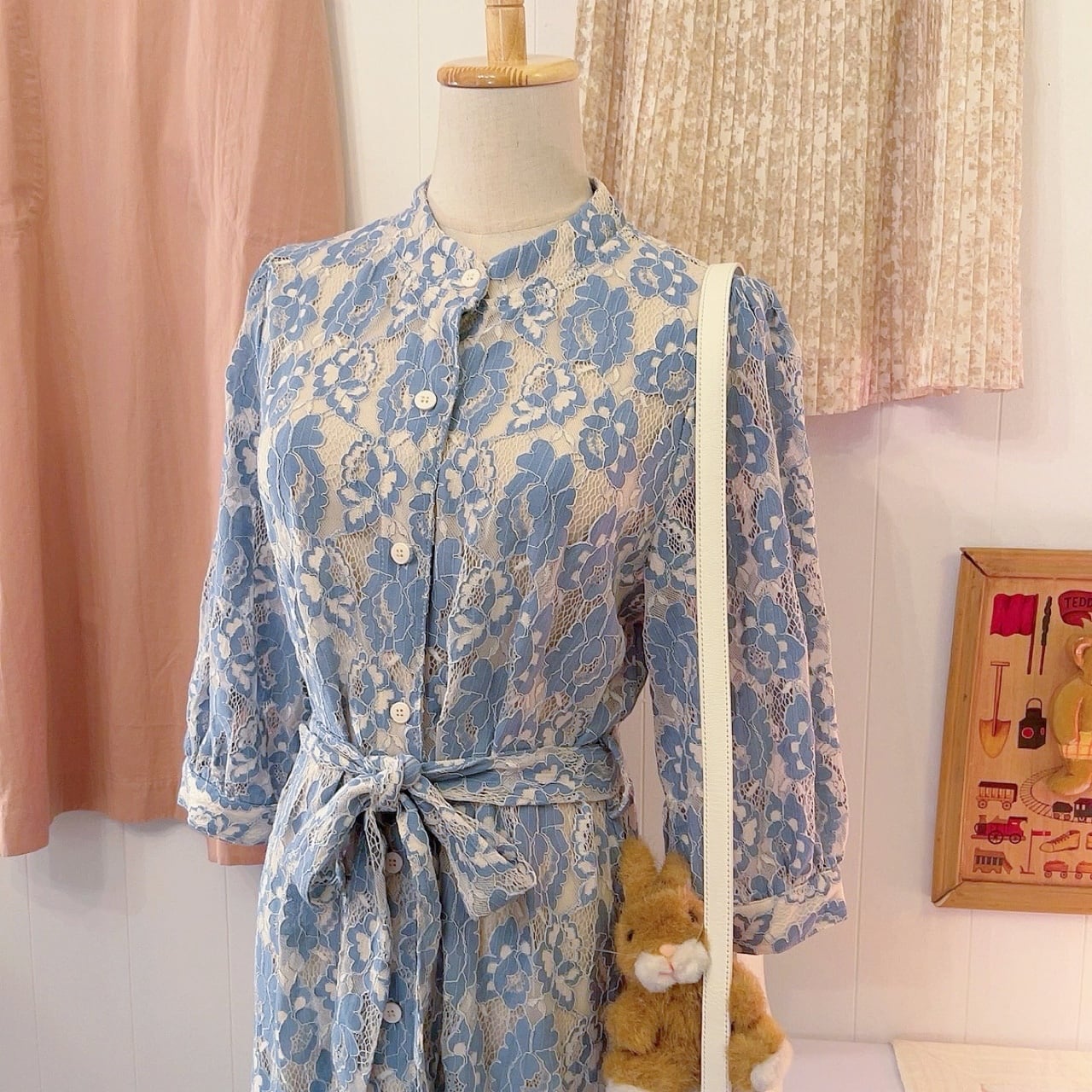 dusty blue flower lace one-piece