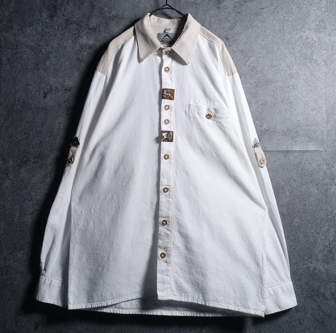EURO White Metal & Embroidery Design 2way Tyrolean Shirt