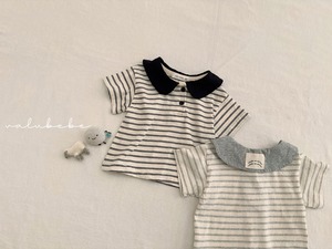 【valu bebe】ラウンドカラーボーダーカットソー ブラック 70〜110cm