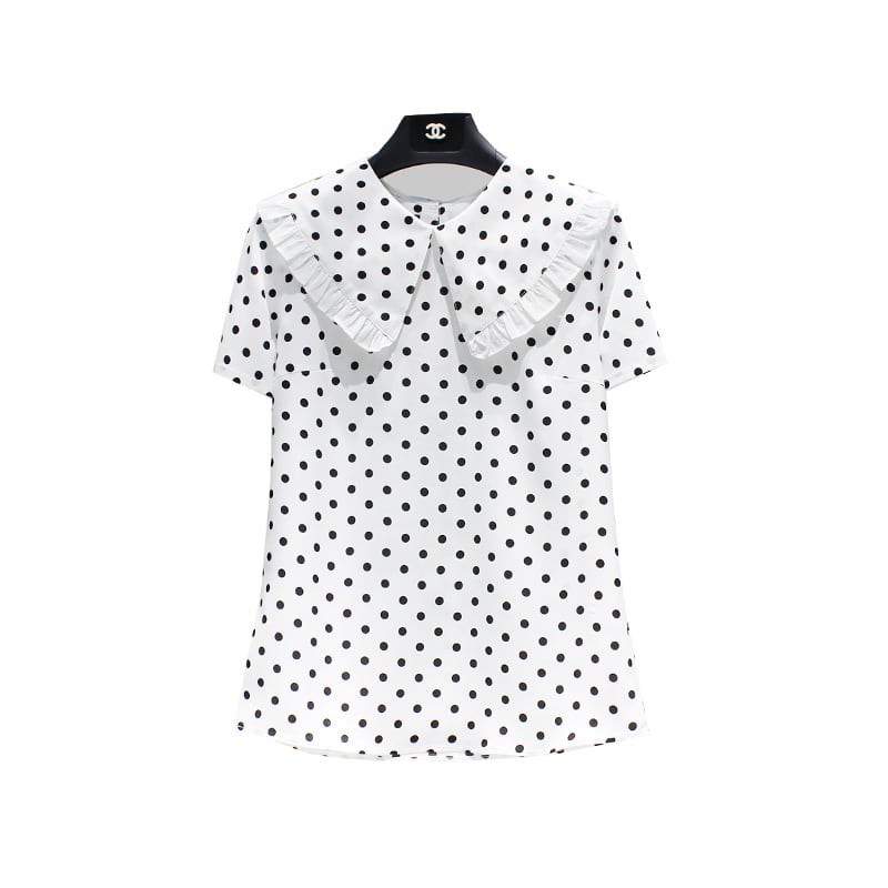 Wide collar ruffle dot shirt