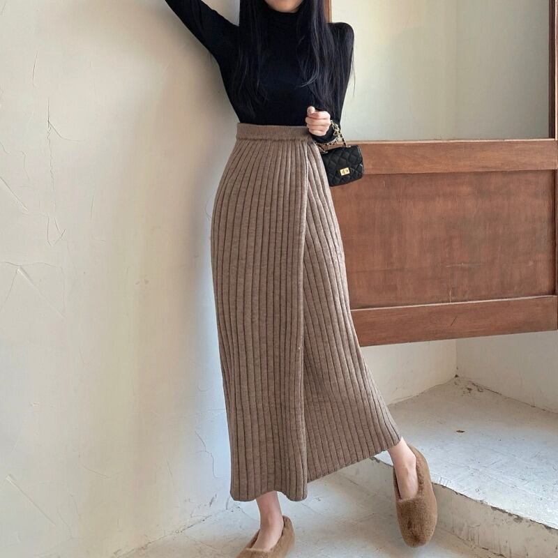 ニットスカート ハイウェストウェストオータムウィンターブラック 秋物 冬物 ブラックストロベリース11589437042