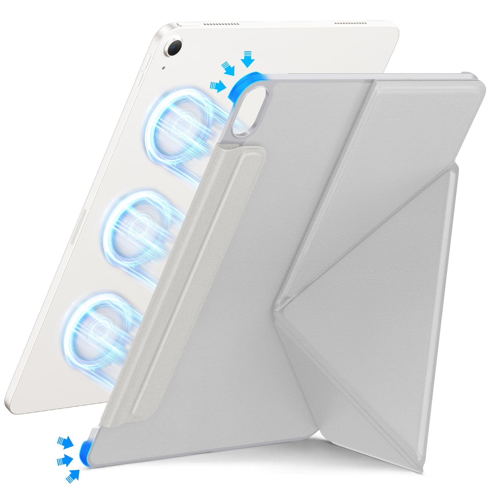 【2025年新登場・エッジ保護・磁気吸着式】HEIGKOIK iPad A16 ケース iPad 第10世代 / 第11世代 専用カバー (2022/2025モデル) ペン収納 スタンド機能 横置き・縦置き対応 三角構造 超薄型・軽量 安定設計 折りたたみ式 角度調整可能 全面保護 耐衝撃 オートスリープ対応 (ライトグレー)