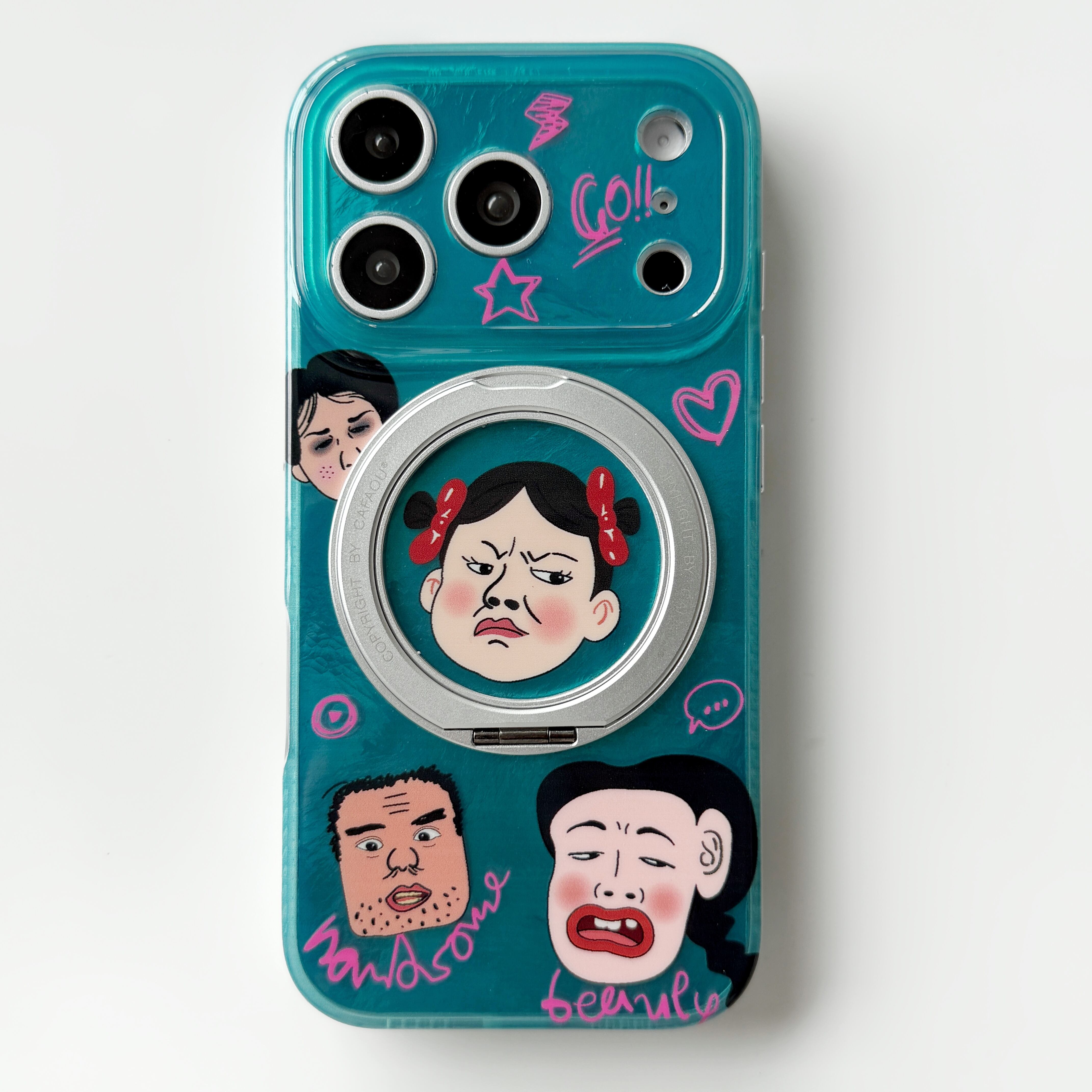 ブサイク iPhone18 17 16 15 ケース おもしろ 360度回転 スタンド 二重