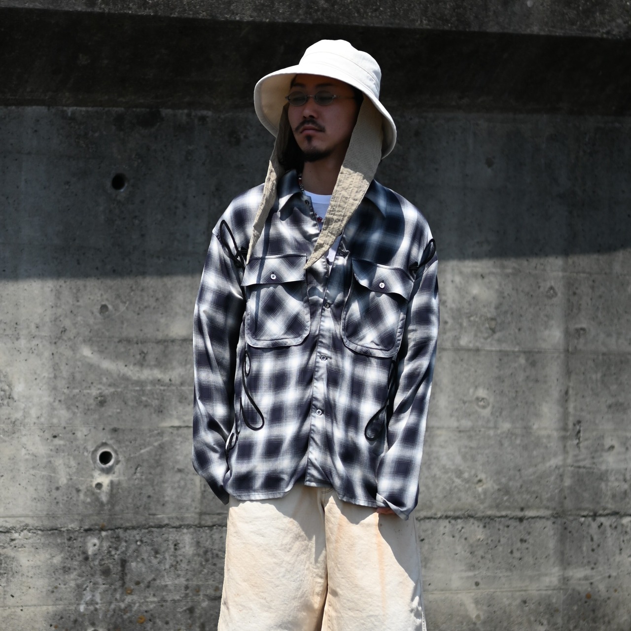 Leh(レー)Embroidery Check Shirts、ANACHRONORM(アナクロノーム) FRONT YORK DENIM SHORTS、春夏ストーリートstyle