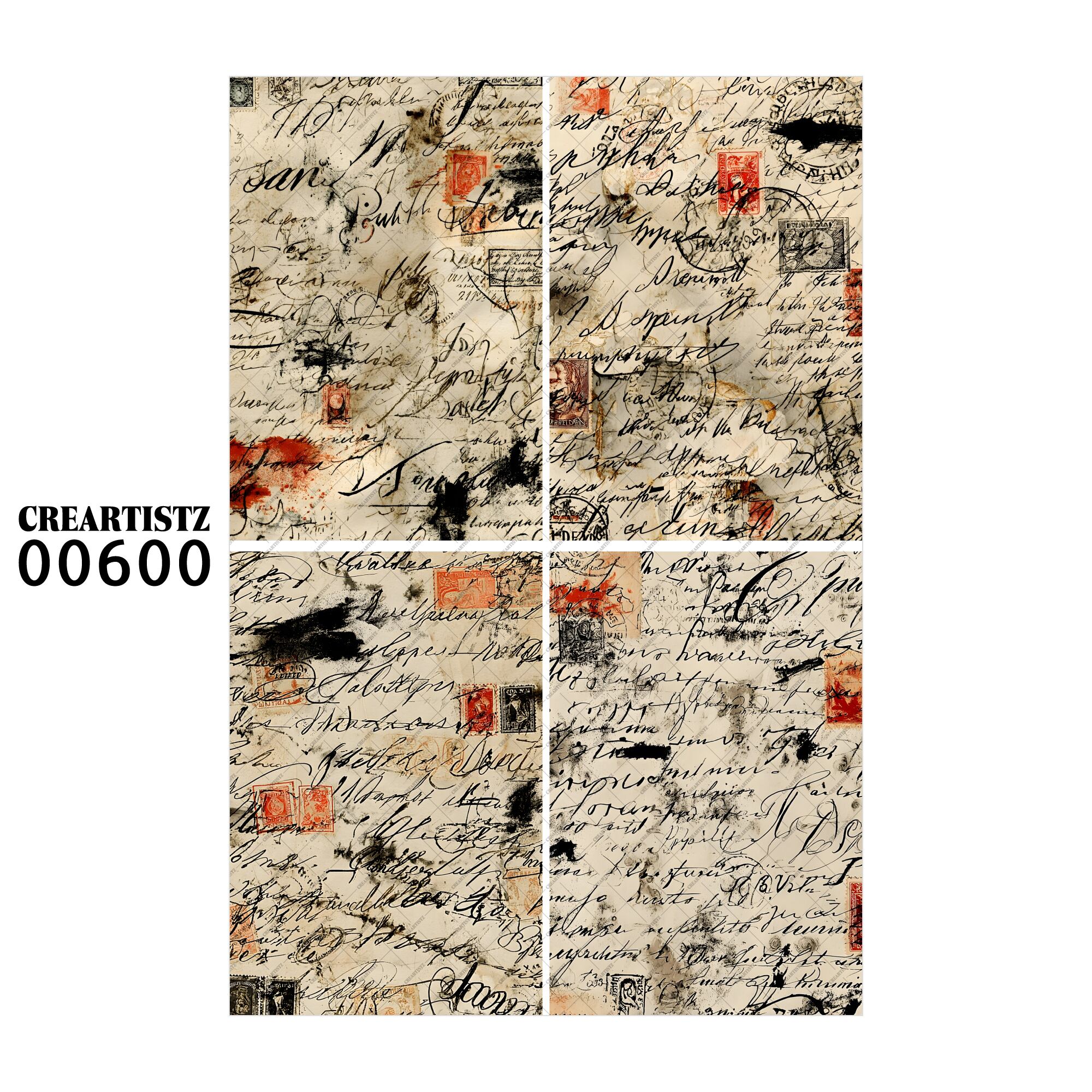 00600 背景 コラージュ素材 オリジナル 12枚セット (4種類×3枚) ペーパー/ステッカー CREARTISTZ