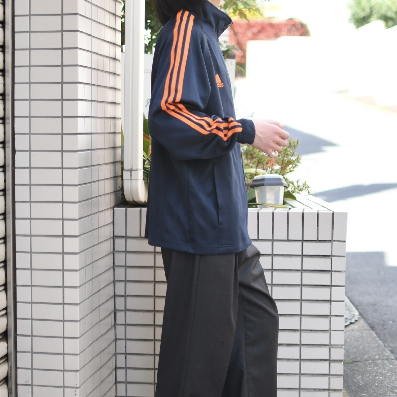 adidas 3 line track jacket navy × orange