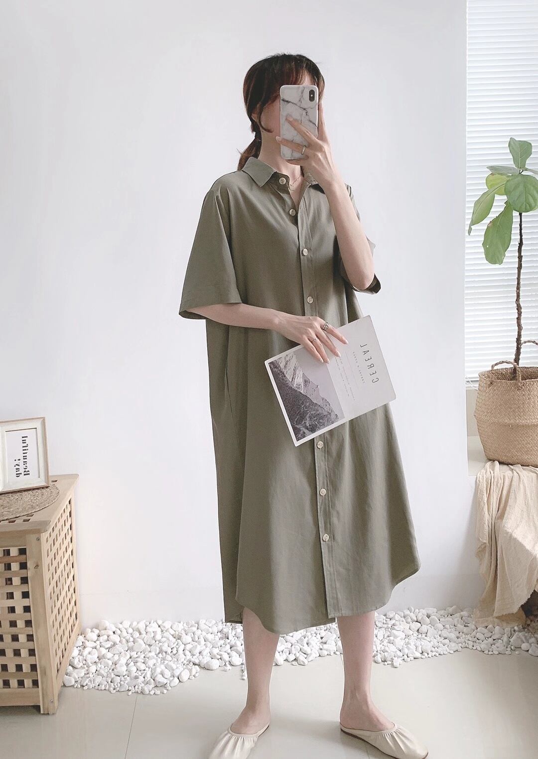 リネンブレンド　シャツワンピース　AJ33167-6103