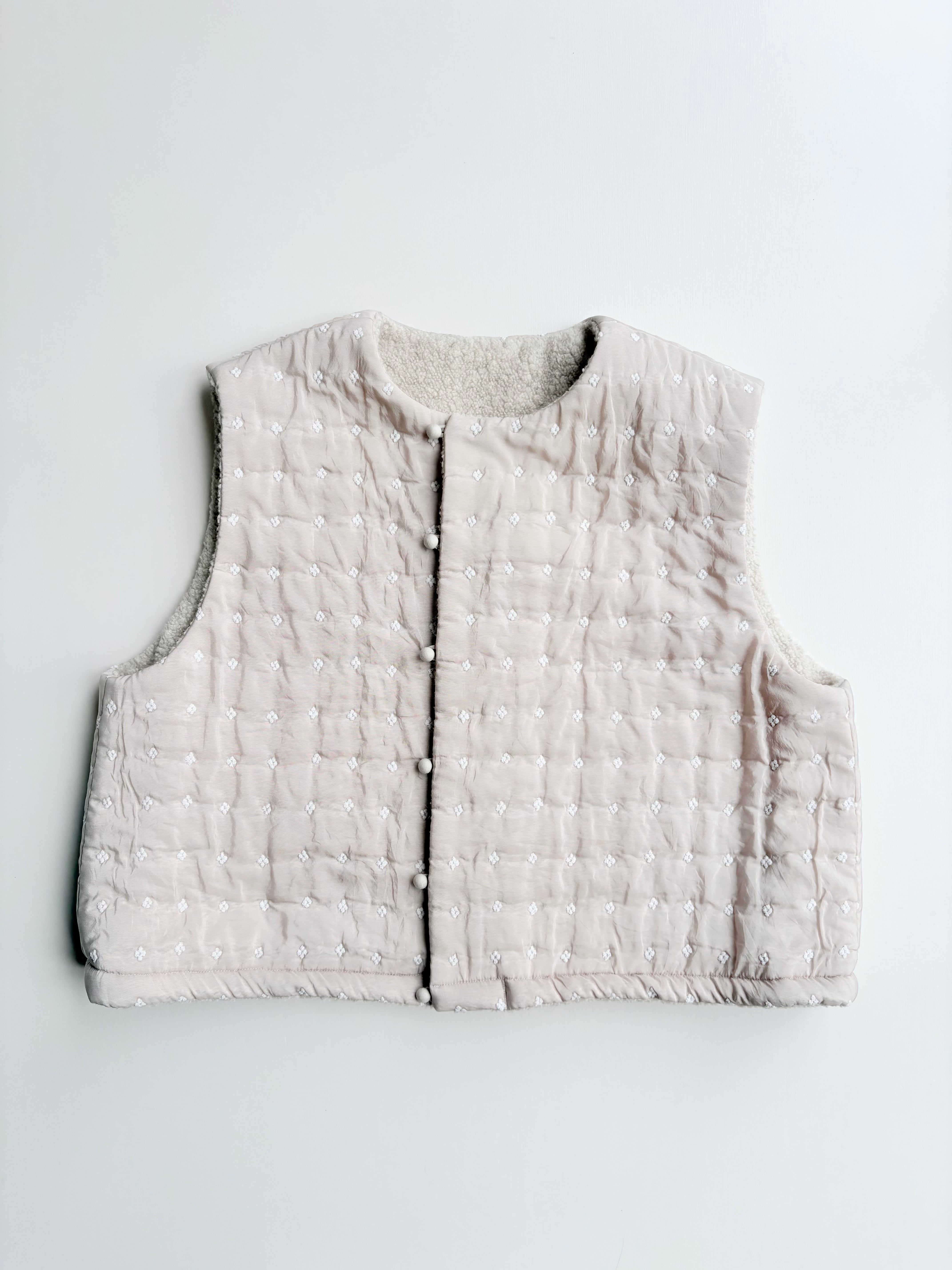 qiri】flower dot quilt jacquard short reversible vest