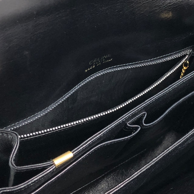 CELINE セリーヌ ショルダーバッグ ブラック トリオンフ レザー フラップ vintage ヴィンテージ オールド hvk6su