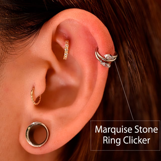 ワンタッチピアス 16g Marquise マーキス クリッカー ステンレスピアス