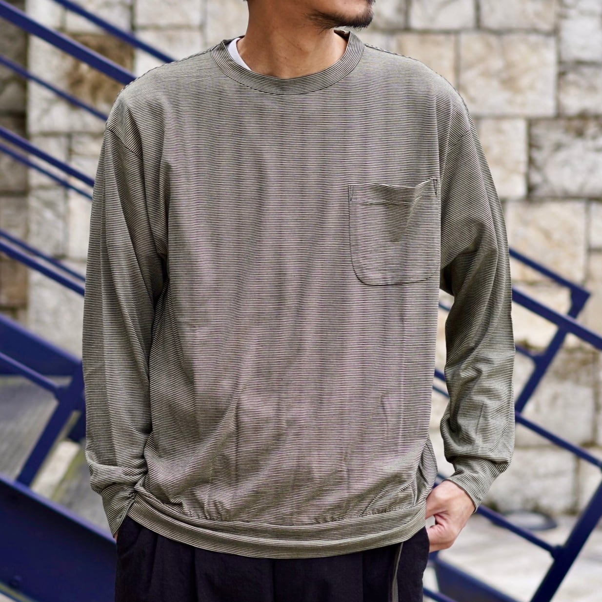 COMOLI ウール天竺 長袖クルー 22AW チャコール Size3