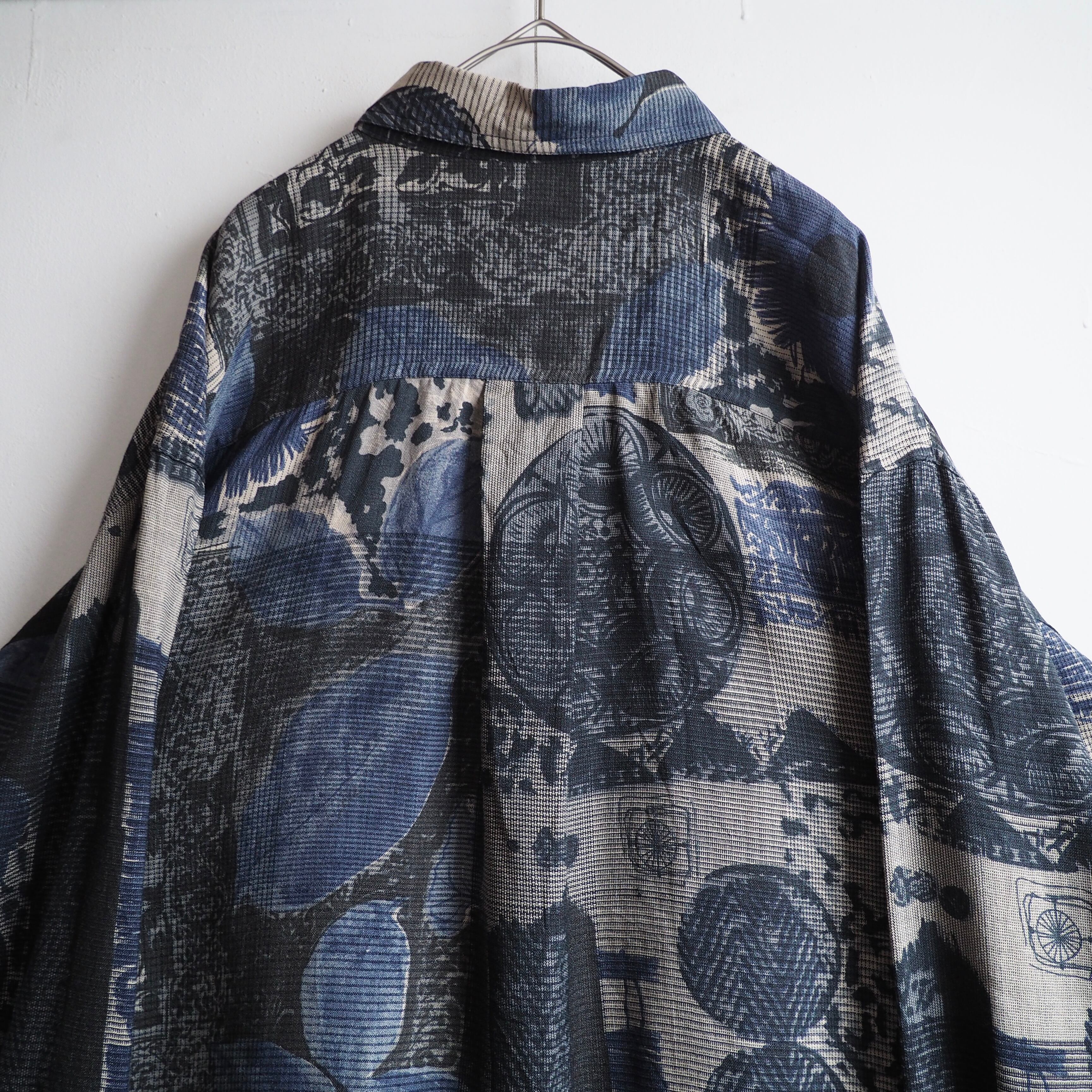 1990s ” Goouch ” contemporary collage art printed vintage loose silhouette silk shirt