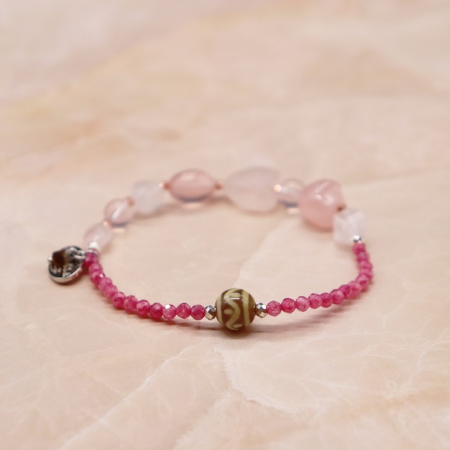 【ONLINE SHOP限定】【Blooming Pink Roses】三眼天珠×ローズクォーツ×ジルコニア ブレスレット